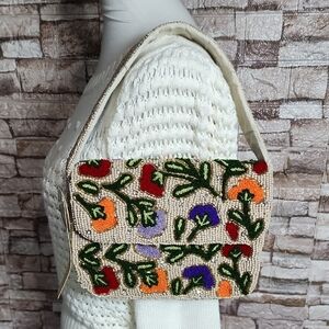 Studio 12 Hand Floral Embroidered Beige Handbag Brand New